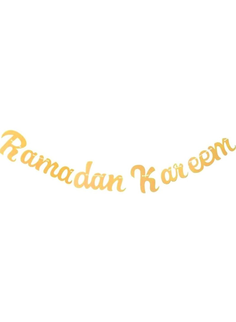 BrainGiggles شريط زينة رمضان كريم مبارك من برين غيغلز - علم زينة العيد، زينة حفلات رمضان المعلقة - ذهبي - Image 1